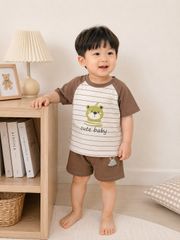 Hàng QC- Set bộ thun cotton hàn quốc kẻ ếch con cute đáng yêu dễ thương mát mẻ mùa hè cho bé trai
