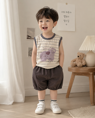 Set bộ voi con kẻ cute đáng yêu quần bom phong cách hàn quốc vintage mùa hè cho bé trai kèm ảnh thật