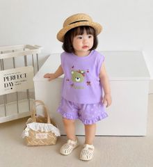Bộ thun cotton ba lỗ gấu cute chấm bi bèo xinh xắn dễ thương mát mẻ mùa hè phong cách hàn quốc cho bé gái kèm ảnh thật