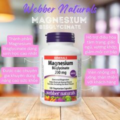 Viên Uống Magnesium Bisglycinate Webber Naturals 200mg - Giảm Căng Thẳng, Hỗ Trợ Giấc Ngủ Sâu và Khỏe Xương (Hộp 120 Viên) - YoungFit