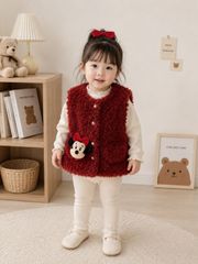 Hàng QC - Áo gile lông cừu kèm dây micky cute đáng yêu xinh xắn ấm áp thu đông phong cách hàn quốc cho bé gái
