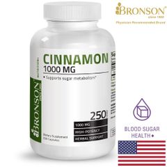 Viên uống Organic Vitamin Cinnamon 1000mg - 250 viên hỗ trợ ổn định đường huyết, giảm biến chứng tiểu đường từ Bronson, Mỹ 749663