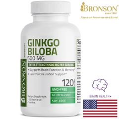 Vitamin Organic Ginkgo Biloba 500mg - 120 Viên Bổ Não, Tăng Cường Trí Nhớ, Hỗ Trợ Tuần Hoàn Máu Não - Chất Lượng Mỹ 749669