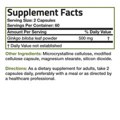 Vitamin Organic Ginkgo Biloba 500mg - 120 Viên Bổ Não, Tăng Cường Trí Nhớ, Hỗ Trợ Tuần Hoàn Máu Não - Chất Lượng Mỹ 749669