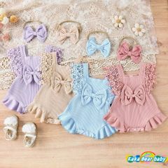 Bodysuit ren nơ kèm bờm xinh xắn dễ thương mùa hè cho bé gái điệu đà