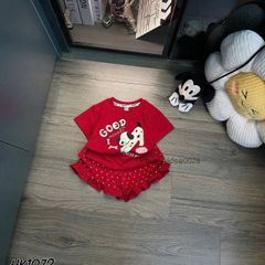 Bộ thun cotton chó con chấm bi cute xinh xắn đáng yêu dễ thương mùa hè phong cách hàn quốc cho bé gái 18-28kg