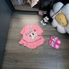 Bộ thun cotton chó con chấm bi cute xinh xắn đáng yêu dễ thương mùa hè phong cách hàn quốc cho bé gái 18-28kg