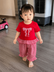 Set bộ bé gái cotton nơ phối kẻ bèo xinh xắn điệu đà mát mẻ mùa hè phong cách hàn quốc kèm ảnh thật
