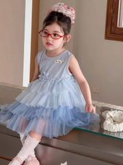 Hàng QC- Váy đầm ba lỗ công chúa voan tầng đính nơ xinh xắn điệu đà mùa hè phong cách hàn quốc cho bé gái