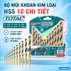 BỘ MŨI KHOAN KIM LOẠI HSS TOTAL TACSD0125 – 12 CHI TIẾT ĐA KÍCH THƯỚC