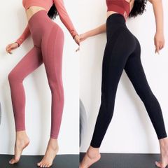 Combo 2 Quần Dài Thể Thao Nữ Tập Gym Yoga Cạp Cao Co Giãn 4 Chiều Nâng Mông, Dệt Kim Chắc Chắn