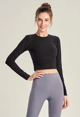 Áo Croptop Dài Tay Nữ Phối Lươi Tập Yoga,Gym, Thể Thao Mặc Tôn Dáng Vải Cao Cấp, Co Giãn 4 Chiều