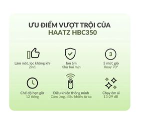 Máy Làm Mát Lọc Khí Ion Âm Haatz HydroIon Breeze Cooler HBC350 Quạt Tháp Haatz Điều Khiển Từ Xa - Hàng Chính Hãng