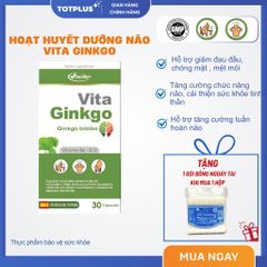 Vita Ginkgo – Hỗ Trợ Tăng Cường Tuần Hoàn Não, Giảm Chóng Mặt, Đau Đầu, Suy Giảm Trí Nhớ-Hộp 30 Viên