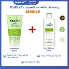 Bộ đôi sữa rửa mặt Simple 150ml và nước tẩy trang Simple 200ml