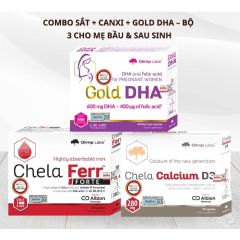 Bộ 3 sản phẩm Chela Ferr Forte, Chela Calcium D3, Gold DHA - Thực phẩm bổ sung cho bà bầu, sau sinh