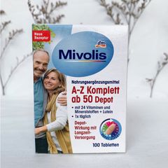 Vitamin tổng hợp A-Z Komplett ab 50 Depot của Mivolis cho người trên 50 tuổi,vitaminA, B1,B12,vitaminK, hộp 100 viên