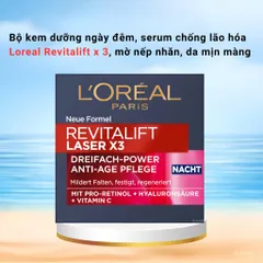 Bộ kem dưỡng ngày đêm, serum chống lão hóa Loreal Revitalift x 3