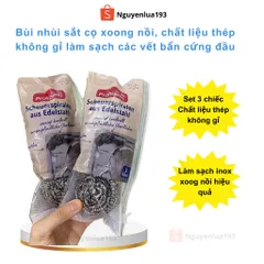 Bùi nhùi sắt cọ xoong nồi, làm sạch các vết bẩn cứng đầu, set 3 chiếc