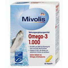 Viên uống dầu cá omega3 1000 MIVOLIS mắt sáng khỏe, đẹp da, vitaminE, DHA, EPA, hộp 60 viên