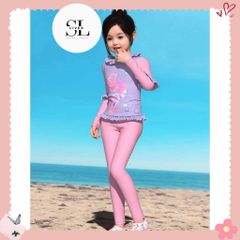 ĐỒ BƠI GỒM ÁO VÀ QUẦN BƠI CHO BÉ GÁI MÀU HỒNG CỰC ĐÁNG YÊU
