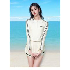 Bộ đồ bơi nữ kéo khoá ,áo tắm biển dài tay quần short chất thun lạnh phong các Hàn Quốc
