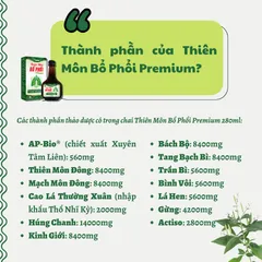 THIÊN MÔN BỔ PHỔI Premium giúp giảm ho, giảm đờm, giảm đau rát họng, bảo vệ phổi chai 250ml