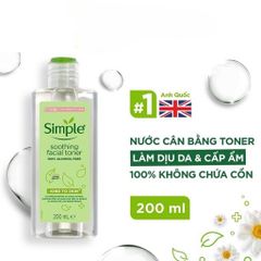 Nước Hoa Hồng Simple Toner Không Chứa Cồn, Dưỡng Ẩm Và Cân Bằng Độ Ẩm Cho Da [Chính Hãng ]200Ml