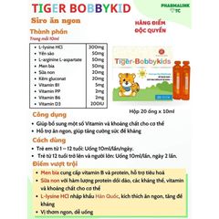 Siro Ăn Ngon Tiger Bobbykids Bổ Sung Vitamin Và Khoáng Chất Giúp Bé Ăn Ngon, Giảm Chán Ăn, Giảm Mệt Mỏi – Hộp 20 Ống