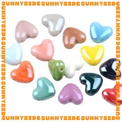 02 Hạt Charm Trái Tim Gốm Hạt Gốm Trái Tim Làm Vòng Đeo Tay Mặt Dây Chuyền Phụ Kiện Trang Sức