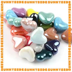 02 Hạt Charm Trái Tim Gốm Hạt Gốm Trái Tim Làm Vòng Đeo Tay Mặt Dây Chuyền Phụ Kiện Trang Sức