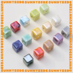 02 Hạt Charm Vuông Gốm Hạt Gốm Vuông Làm Vòng Đeo Tay Mặt Dây Chuyền Phụ Kiện Trang Sức