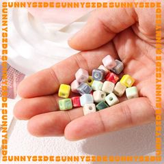 02 Hạt Charm Vuông Gốm Hạt Gốm Vuông Làm Vòng Đeo Tay Mặt Dây Chuyền Phụ Kiện Trang Sức