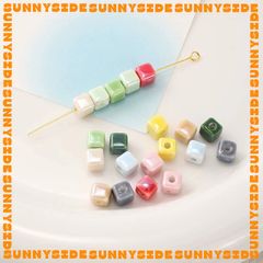 02 Hạt Charm Vuông Gốm Hạt Gốm Vuông Làm Vòng Đeo Tay Mặt Dây Chuyền Phụ Kiện Trang Sức