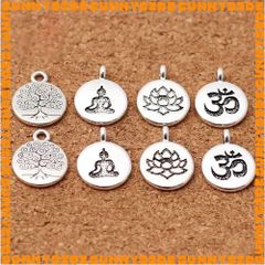02 Charm Treo Hình Phật Hoa Sen Chữ OM Cây Đời Phong Cách Tây Tạng Làm Vòng Tay Treo Phụ Kiện Hanndmade DIY