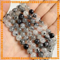 1 Hạt Đá Thach Anh Tóc Đen 7A Tự Nhiên 100% Dùng Làm Trang Sức Thủ Công Mix Chuỗi Hạt Xỏ Vòng Tay
