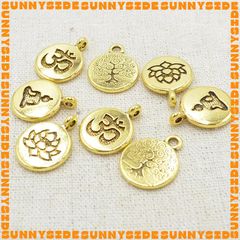 02 Charm Treo Hình Phật Hoa Sen Chữ OM Cây Đời Phong Cách Tây Tạng Làm Vòng Tay Treo Phụ Kiện Hanndmade DIY
