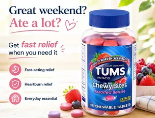 Viên ngậm giúp giảm đầy hơi khó tiêu Tums Chewy Bites Assorted Berris 108v Mỹ