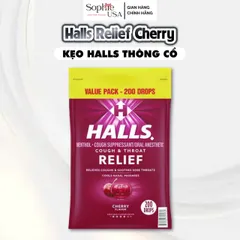 HALLS Relief Kẹo Ngậm Vị Cherry 800g - Giảm Khó Chịu Cổ Họng, Mát Lạnh, Tiện Lợi Dùng Hằng Ngày