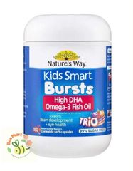 Dầu cá Kids Smart Bursts Omega-3 Fish Oil TRIO – DHA 3 màu ,hương vị trái cây thơm ngon cho bé phát triển trí não
