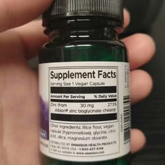 VEGAN -Viên uống Kẽm Albion Zinc, 30 mg, 90 viên nang thuần chay hãng Swanson