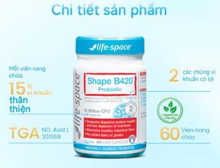[Nhập khẩu]  Life Space Shape B420 Probiotic - Men vi sinh hỗ trợ giảm cân, đốt mỡ,cải thiện tiêu hóa và giảm táo bón Prebiotic (60v)