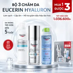 Bộ 3 Eucerin Hyaluron Serum + Xịt Dưỡng Ẩm + Tẩy Trang 3in1, Cấp Ẩm Chăm Da Chính Hãng