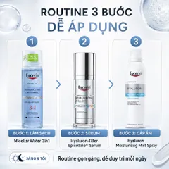 Bộ 3 Eucerin Hyaluron Serum + Xịt Dưỡng Ẩm + Tẩy Trang 3in1, Cấp Ẩm Chăm Da Chính Hãng