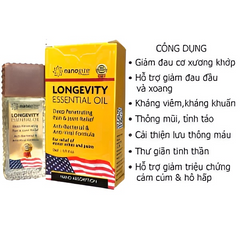 Dầu Longevity - Giảm đau cơ xương khớp và hỗ trợ giảm đau đầu, kháng khuẩn, thông mũi, tĩnh tâm, cải thiện lưu thông máu, thư giãn tinh thần, hỗ trợ giảm triệu chứng cảm cúm & ho hắt.