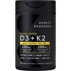 Viên Uống Bổ Sung Vitamin D3+K2 5000IU Thực Vật - Hỗ Trợ Xương Khớp, Tim Mạch & Miễn Dịch - Không Gluten