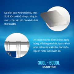 [GIAO NỘI THÀNH HN] Bồn nước inox Tân Á 8 Ngang 500N 1000N 1500N 2000N - Chính hãng, Bảo hành 15 năm