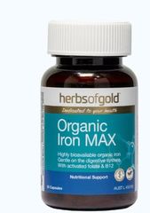 [ Nhập khẩu] Viên uống Herbs of Gold Organic Iron MAX Bổ Sung Sắt Hữu Cơ (Lọ 30 Viên)