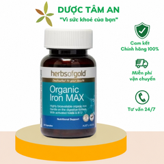 [ Nhập khẩu] Viên uống Herbs of Gold Organic Iron MAX Bổ Sung Sắt Hữu Cơ (Lọ 30 Viên)