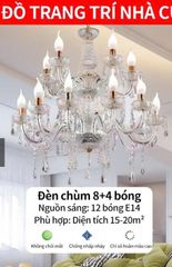 Đèn Chùm Pha Lê 12 Tay Nhựa Trang Trí Nhà, Phòng Khách, Nhà Hàng, Khách Sạn, Decor Studio, Sự Kiện